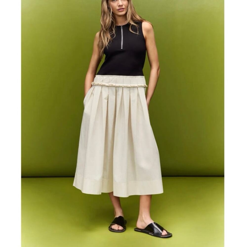 Plan C Knit And Poplin Two Toned Pleated Midi Dress Size 2